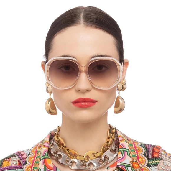 Camilla Accessories - CAMILLA “The Matriach” pink ivory marble acetate metal oversized sunglasses
